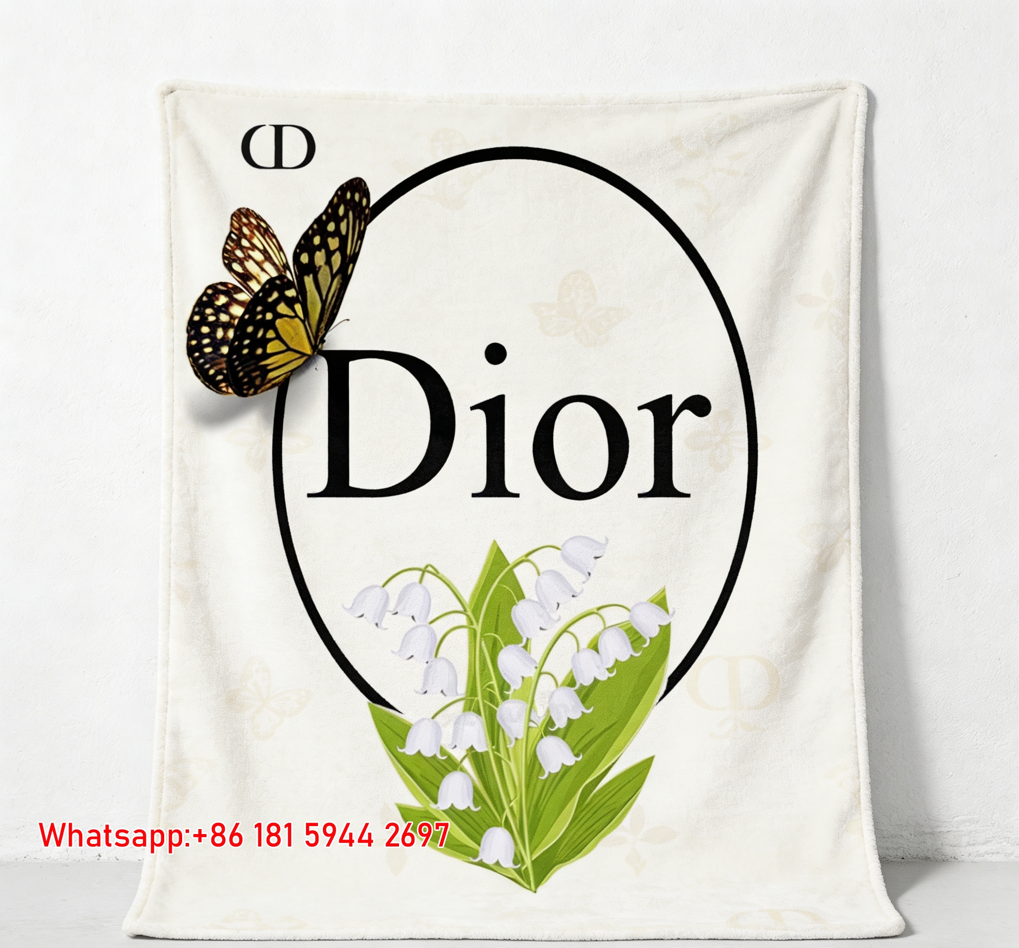 Dior Lily of the Valley Butterfly Flannel Sofa Throw Blanket D375